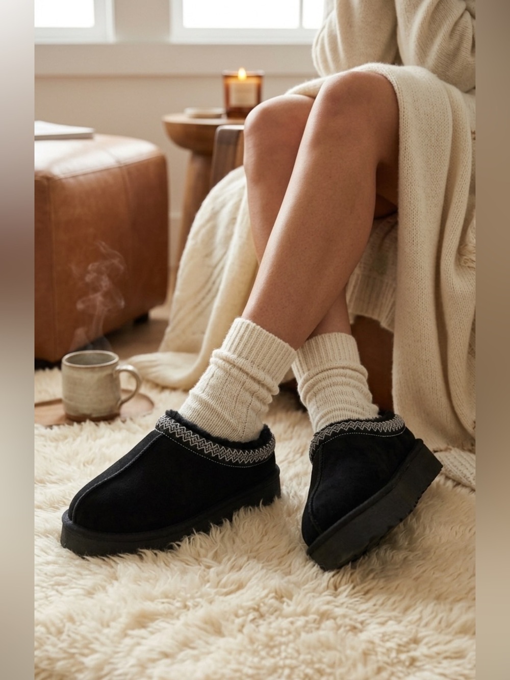 SIZE 12 Amazon® NEW Women’s Black Platform Mules – Faux Fur Lined